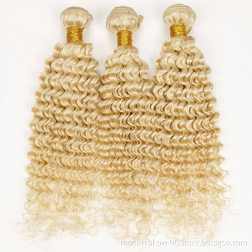 Virgin cuticle aligned deep curly blond 613 human hair extension